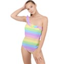 Cute Pastel Rainbow Stripes Frilly One Shoulder Swimsuit View1