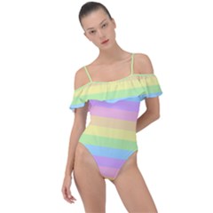 Cute Pastel Rainbow Stripes Frill Detail One Piece Swimsuit by Ket1n9