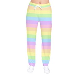 Cute Pastel Rainbow Stripes Women Velvet Drawstring Pants