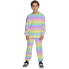 Cute Pastel Rainbow Stripes Kids  Sweatshirt Set by Ket1n9