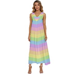 Cute Pastel Rainbow Stripes V-neck Sleeveless Loose Fit Overalls by Ket1n9