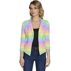 Cute Pastel Rainbow Stripes Women s Casual 3/4 Sleeve Spring Jacket by Ket1n9