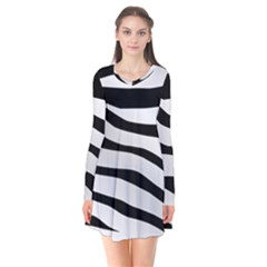 White Tiger Skin Long Sleeve V-neck Flare Dress by Ket1n9