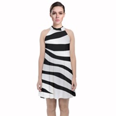 White Tiger Skin Velvet Halter Neckline Dress 