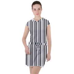 Barcode Pattern Drawstring Hooded Dress