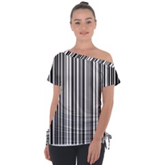 Barcode Pattern Off Shoulder Tie-Up T-Shirt