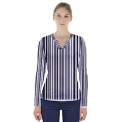 Barcode Pattern V-Neck Long Sleeve Top