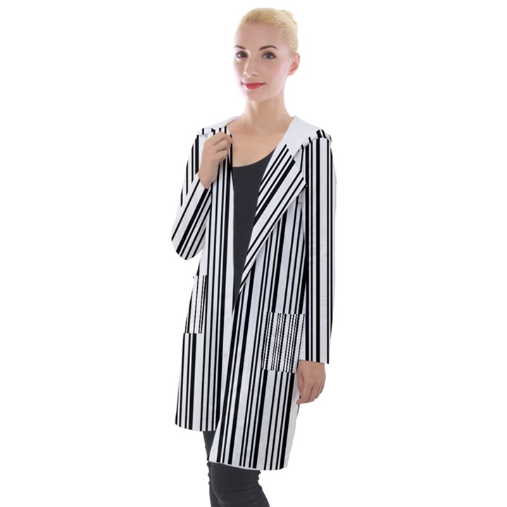 Barcode Pattern Hooded Pocket Cardigan