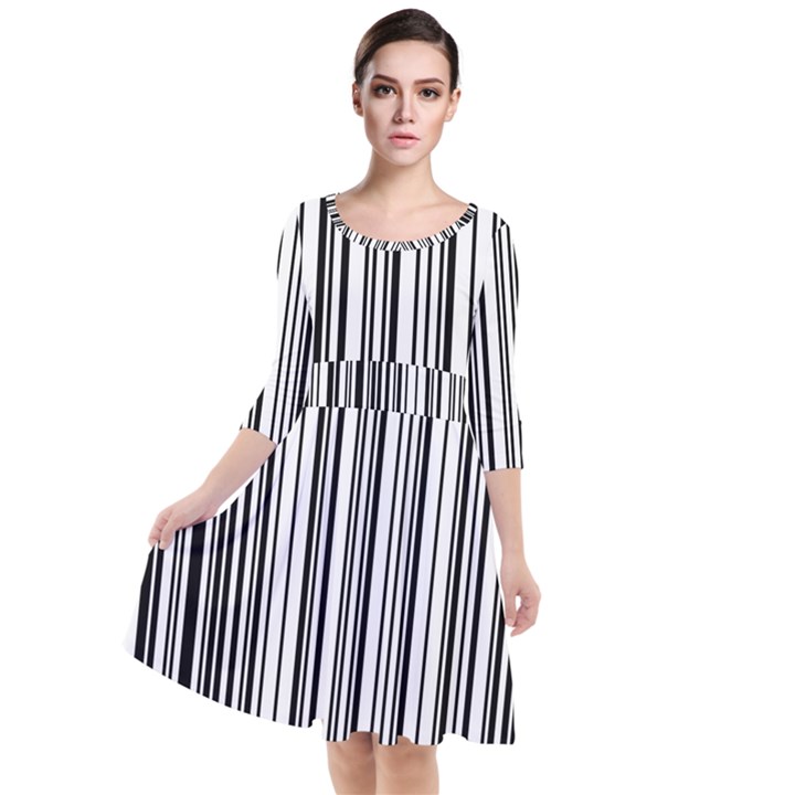 Barcode Pattern Quarter Sleeve Waist Band Dress