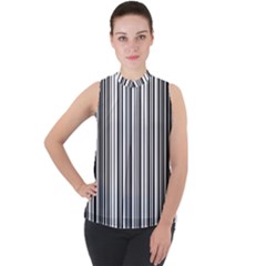 Barcode Pattern Mock Neck Chiffon Sleeveless Top