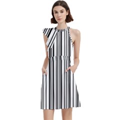 Barcode Pattern Cocktail Party Halter Sleeveless Dress With Pockets