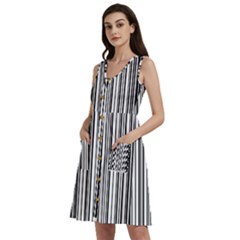 Barcode Pattern Sleeveless Dress With Pocket