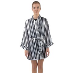 Barcode Pattern Long Sleeve Satin Kimono