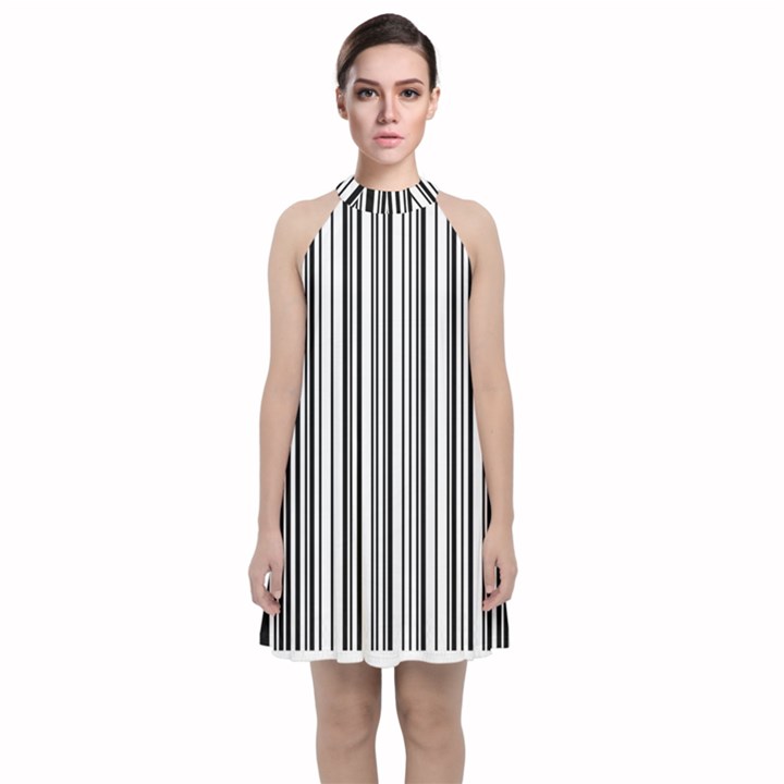 Barcode Pattern Velvet Halter Neckline Dress 