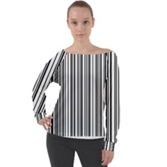 Barcode Pattern Off Shoulder Long Sleeve Velour Top