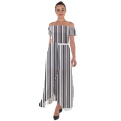 Barcode Pattern Off Shoulder Open Front Chiffon Dress