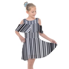 Barcode Pattern Kids  Shoulder Cutout Chiffon Dress