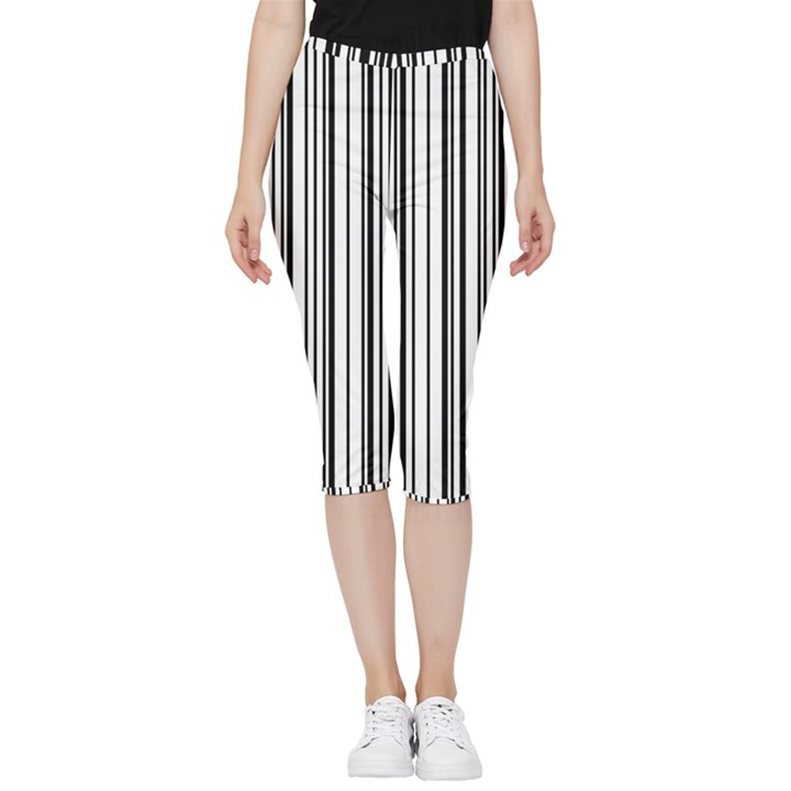 Barcode Pattern Inside Out Lightweight Velour Capri Leggings 