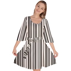 Barcode Pattern Velour Kimono Dress