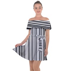 Barcode Pattern Off Shoulder Velour Dress