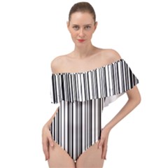 Barcode Pattern Off Shoulder Velour Bodysuit 