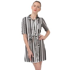 Barcode Pattern Belted Shirt Dress