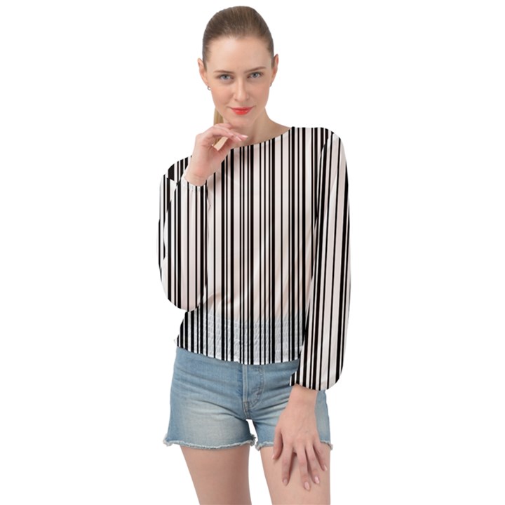 Barcode Pattern Banded Bottom Chiffon Top