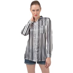 Barcode Pattern Long Sleeve Satin Shirt