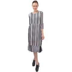 Barcode Pattern Ruffle End Midi Chiffon Dress