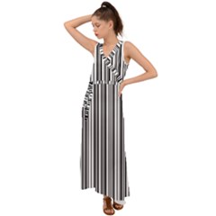 Barcode Pattern V-Neck Chiffon Maxi Dress