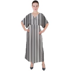 Barcode Pattern V-Neck Boho Style Maxi Dress