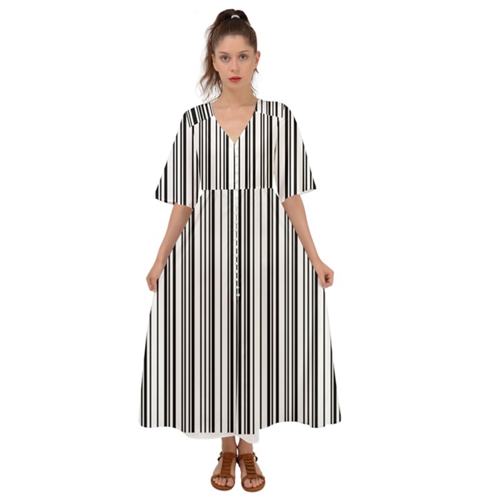 Barcode Pattern Kimono Sleeve Boho Dress