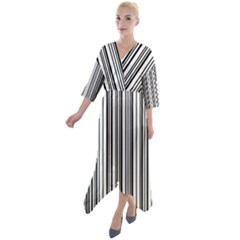 Barcode Pattern Quarter Sleeve Wrap Front Maxi Dress