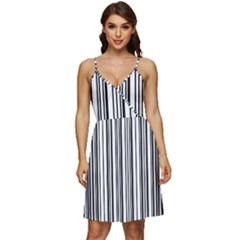 Barcode Pattern V-Neck Pocket Summer Dress 