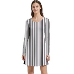 Barcode Pattern Long Sleeve Velour Skater Dress