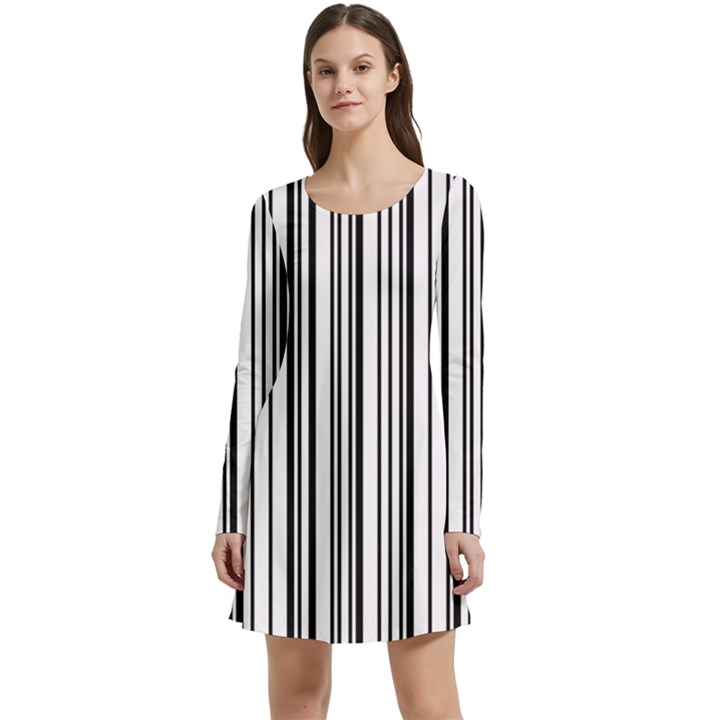 Barcode Pattern Long Sleeve Velour Skater Dress