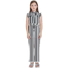 Barcode Pattern Kids  Sleeveless Ruffle Edge Band Collar Chiffon One Piece