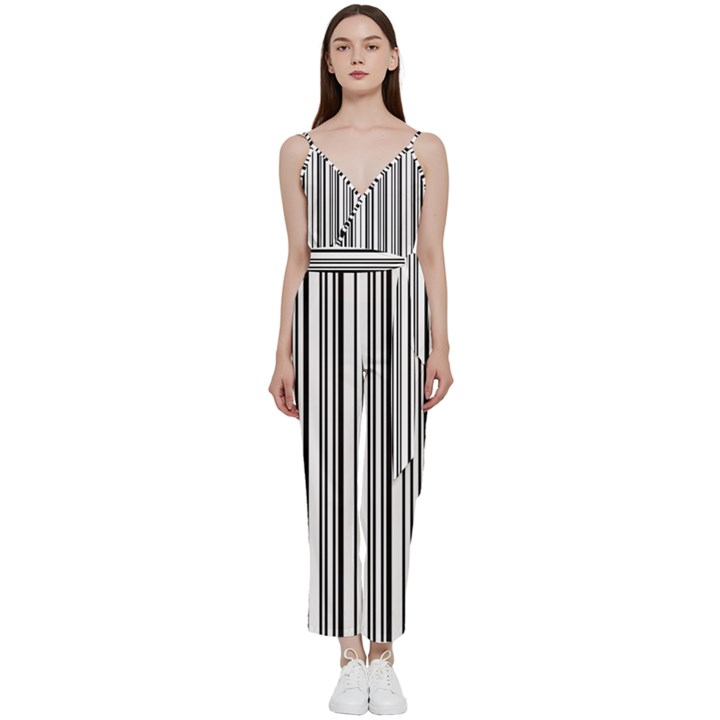 Barcode Pattern V-Neck Camisole Jumpsuit