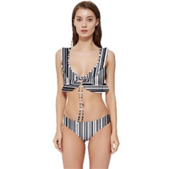 Barcode Pattern Low Cut Ruffle Edge Bikini Set