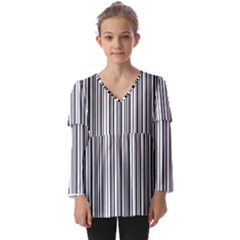 Barcode Pattern Kids  V Neck Casual Top