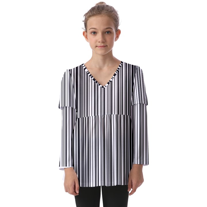 Barcode Pattern Kids  V Neck Casual Top