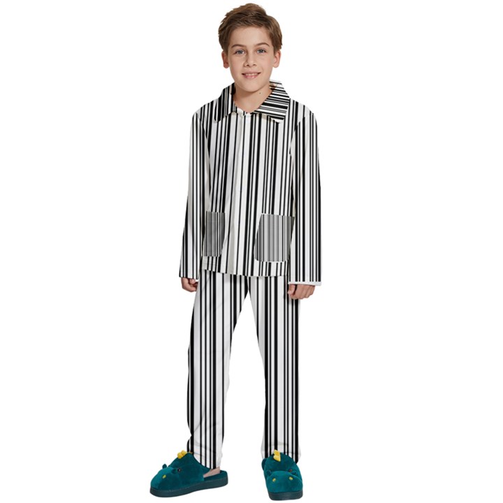 Barcode Pattern Kids  Long Sleeve Velvet Pajamas Set