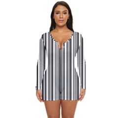 Barcode Pattern Long Sleeve Boyleg Swimsuit