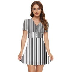 Barcode Pattern V-Neck High Waist Chiffon Mini Dress