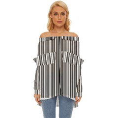 Barcode Pattern Off Shoulder Chiffon Pocket Shirt