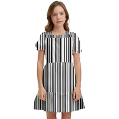 Barcode Pattern Kids  Puff Sleeved Dress