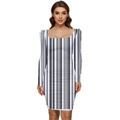 Barcode Pattern Women Long Sleeve Ruched Stretch Jersey Dress