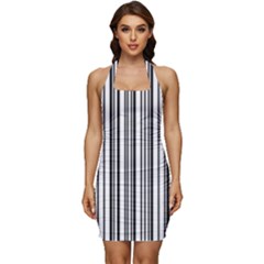 Barcode Pattern Sleeveless Wide Square Neckline Ruched Bodycon Dress