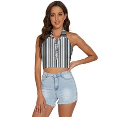 Barcode Pattern Backless Halter Cami Shirt