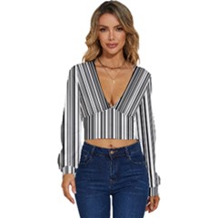 Barcode Pattern Long Sleeve Deep-V Velour Top